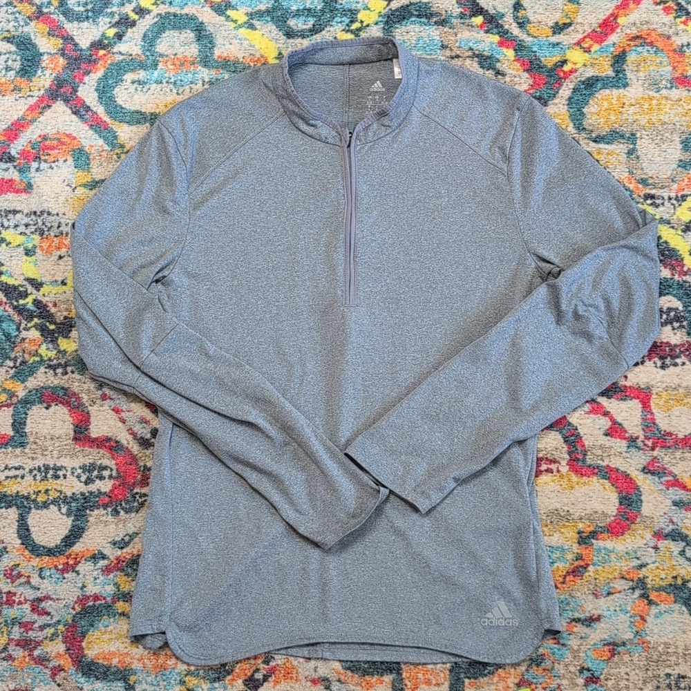 Adidas Gray Climalite Long Sleeve 1/4 Zip Running Top Small